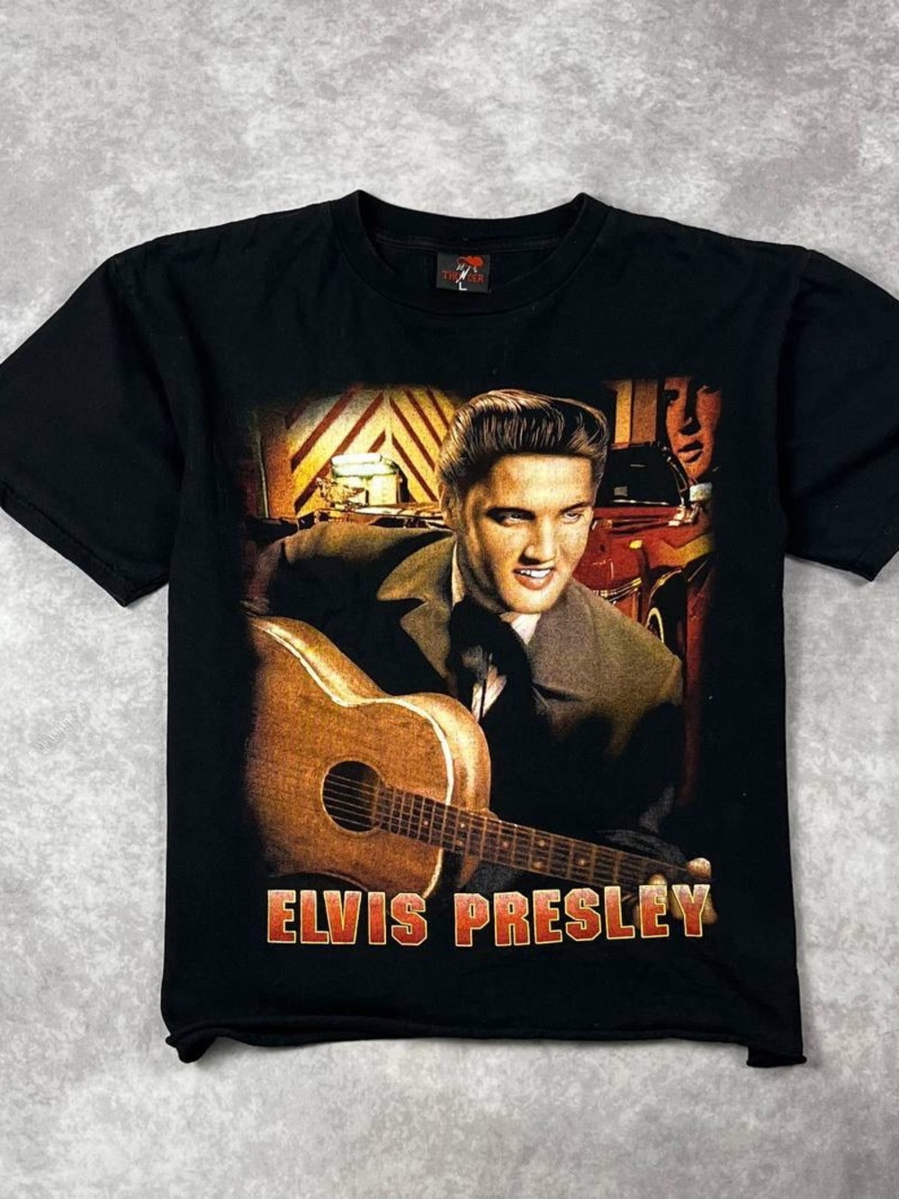 [346] Thunder Vintage Elvis Presley mirror print band tee shirt L Size